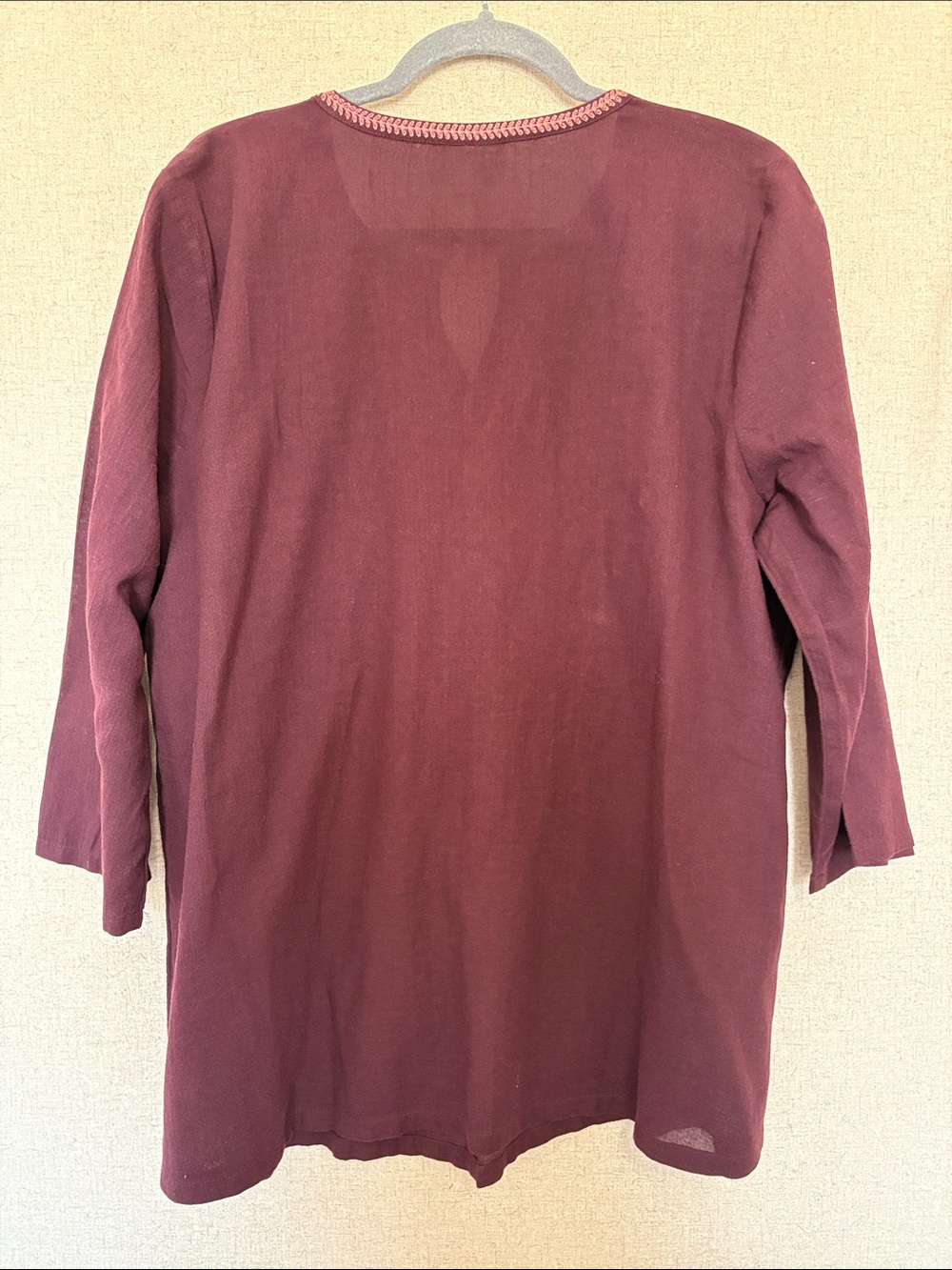 Pure Jill Embroidered Pullover Tunic 3/4 Sleeve Plum Sz L Cotton Boho Peasant - Picture 8 of 12